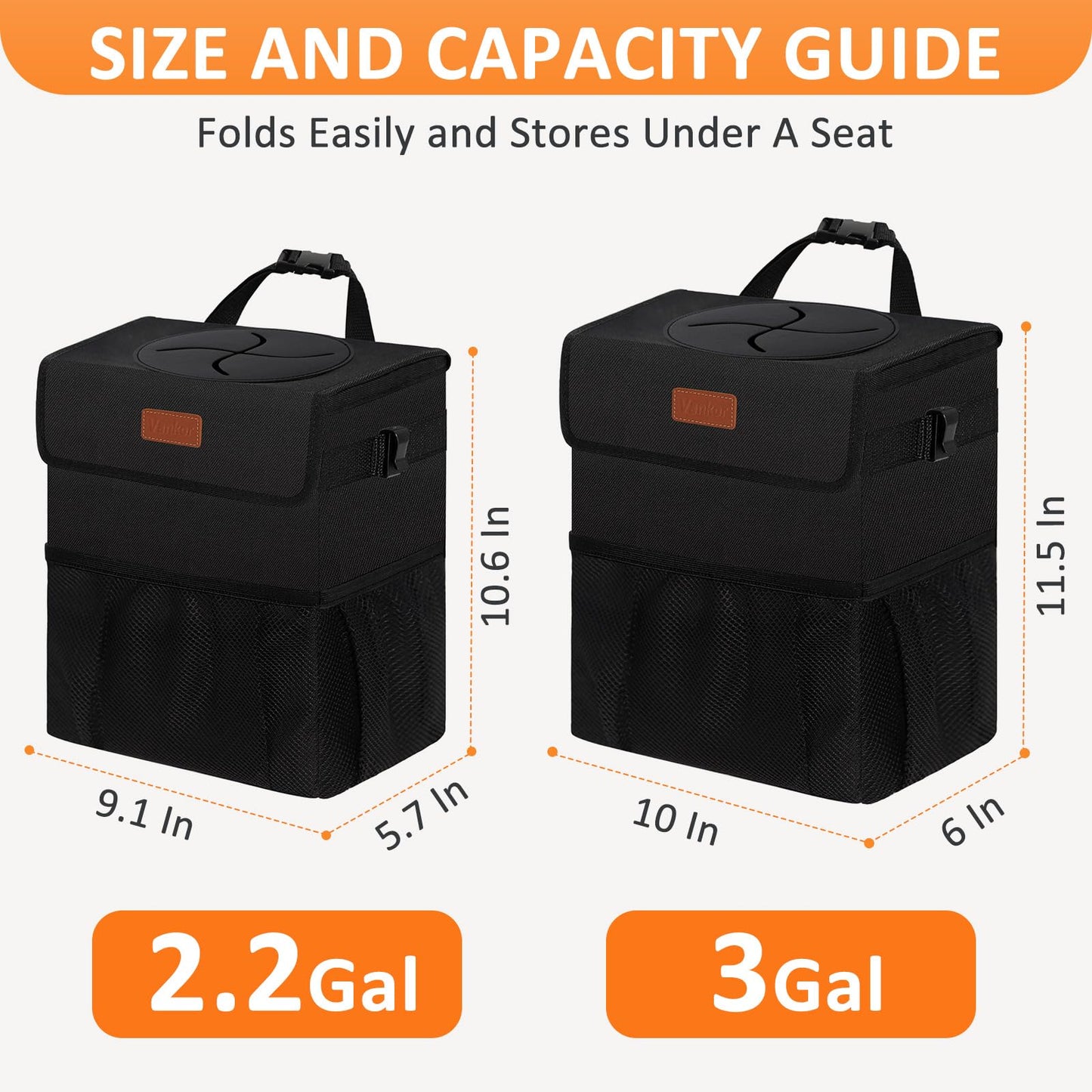 Vankor Leakproof Vehicle Trash Can for Car, SUV & Truck