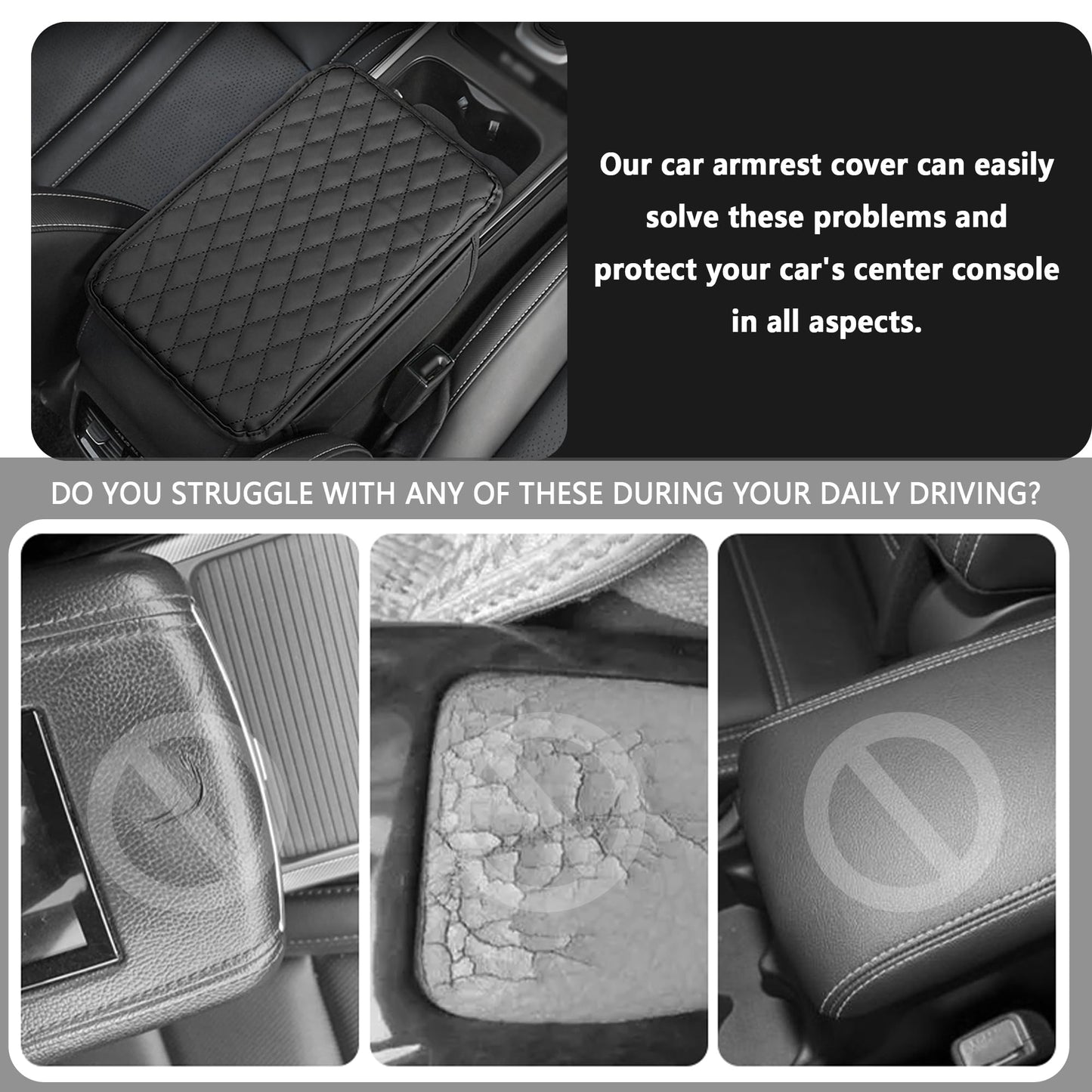 Stacool Car Armrest Cover with 2 Storage Bags – Black