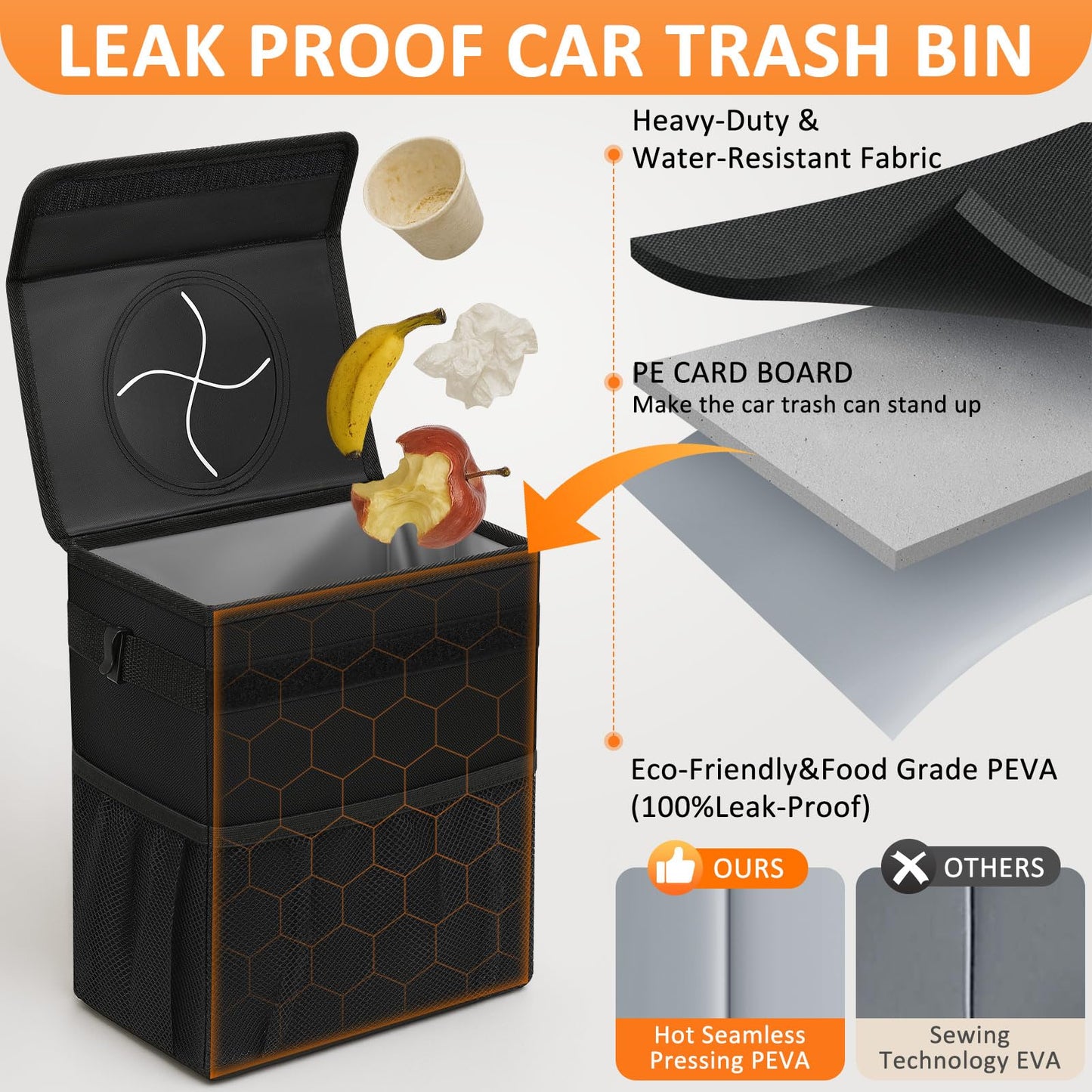 Vankor Leakproof Vehicle Trash Can for Car, SUV & Truck
